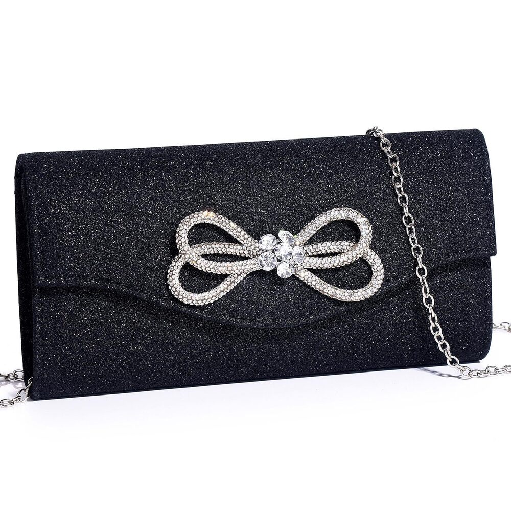 4047 Evening Handbag Shiny Crystal Bow Flap Clutch Purse Wedding Party Prom